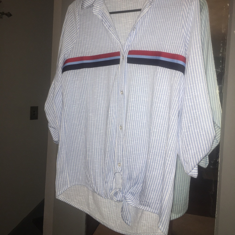Super soft blue striped button up